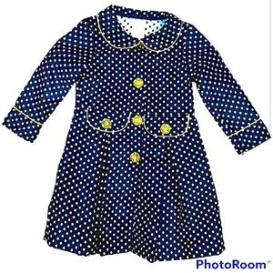 Blueberi Gold Navy & White Polka Dot Spring Easter Vintage Vibe Coat Size 4T